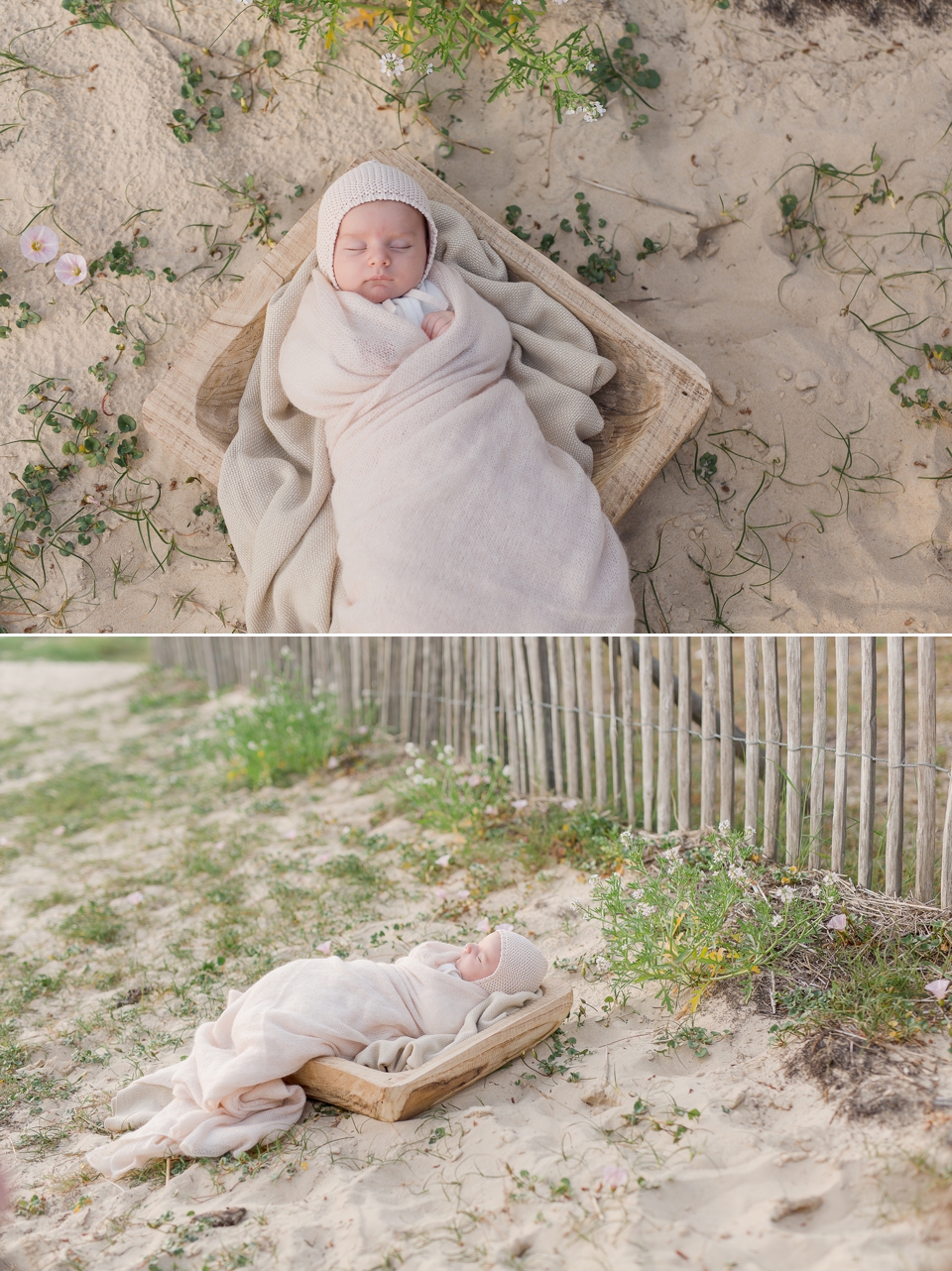 séance nouveau-né à la plage en extérieur Photographe naissance tours